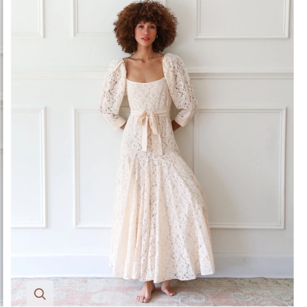 Anthropologie Cream Lace Maxi Dress with Puff Sleeves - Picture 16 of 16